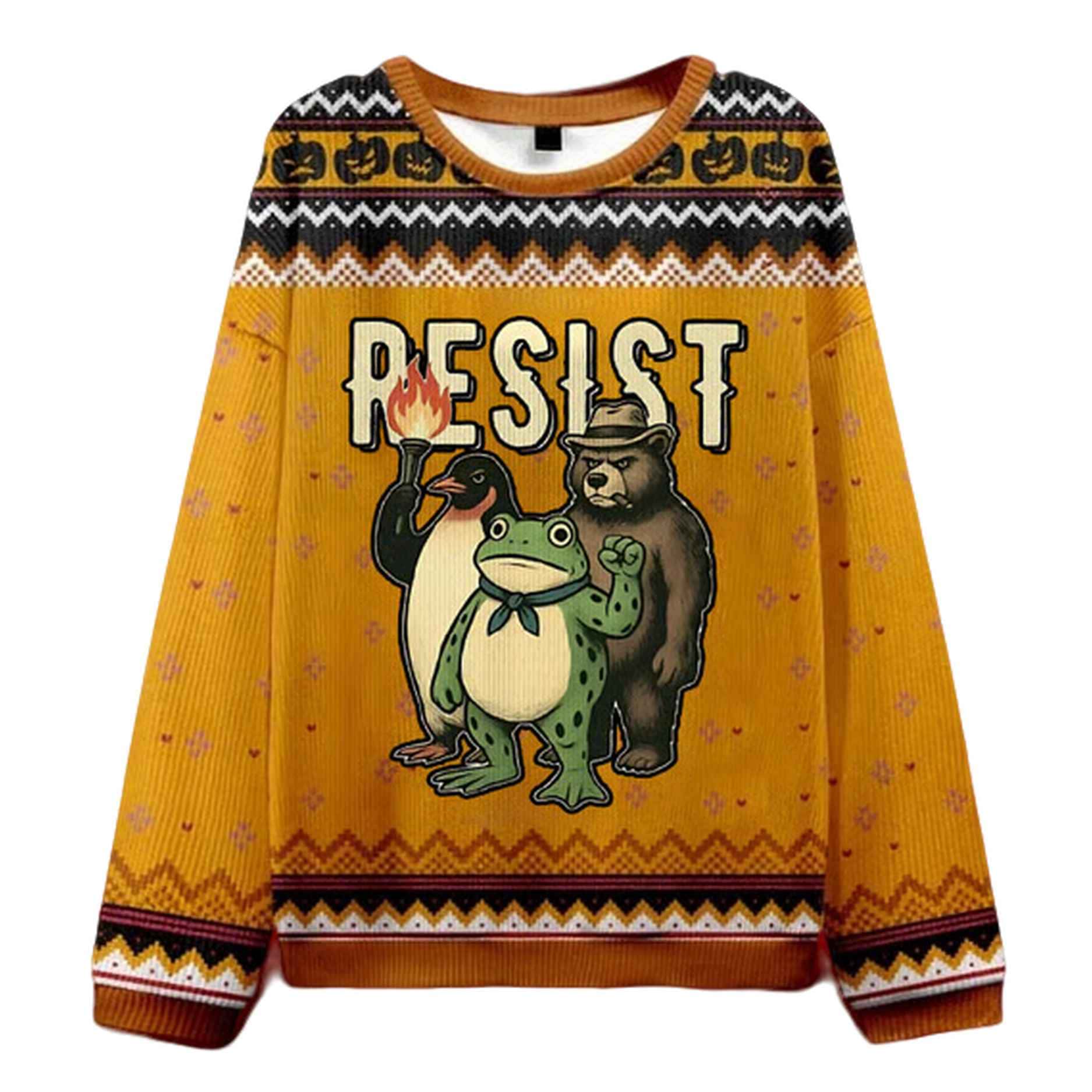Resist Frog Penguin Bear Christmas Ugly Sweater Resist Frog Penguin Bear Christmas Ugly Sweater