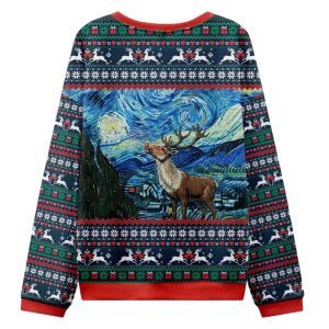Rudolph Under The Starry Night Christmas Ugly Sweater