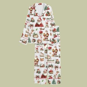 Rustic Red Green Christmas Winter Satin Pajama Set