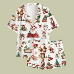 Rustic Red Green Christmas Winter Satin Pajama Set