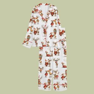 Santa And Reindeer Christmas Satin Pajama Set