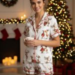 Santa And Reindeer Christmas Satin Pajama Set