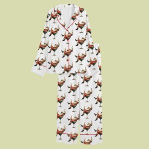 Santa Cheers Vintage Christmas Satin Pajama Set