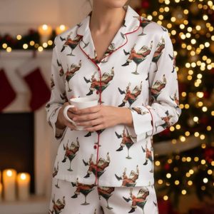 Santa Cheers Vintage Christmas Satin Pajama Set