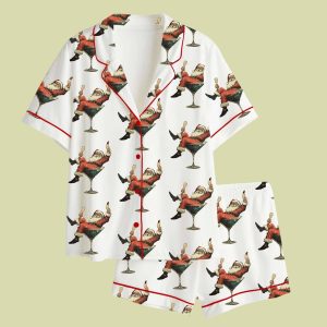 Santa Cheers Vintage Christmas Satin Pajama Set