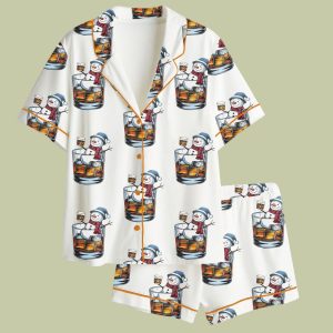 Snowman Christmas Whiskey Bourbon Satin Pajama Set