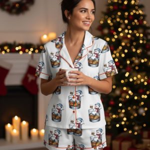 Snowman Christmas Whiskey Bourbon Satin Pajama Set