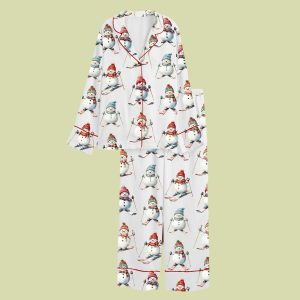 Snowman Skiing Christmas Satin Pajama Set