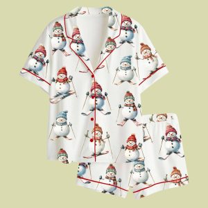 Snowman Skiing Christmas Satin Pajama Set