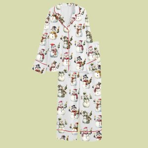 Snowman With Champagne Satin Pajama Set