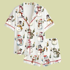 Snowman With Champagne Satin Pajama Set