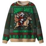 Sorry Santa Books Keep Me Feral Ugly Christmas Sweater