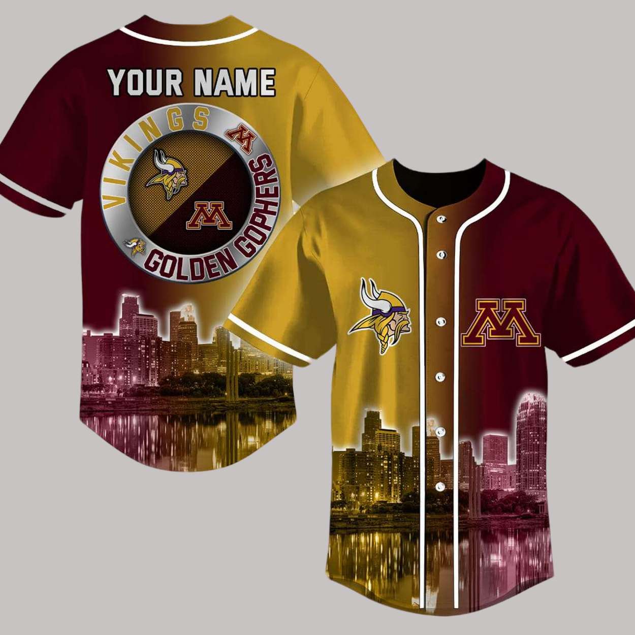 Vikings x Golden Gophers Skyline Baseball Jersey Vikings x Golden Gophers Skyline Baseball Jersey