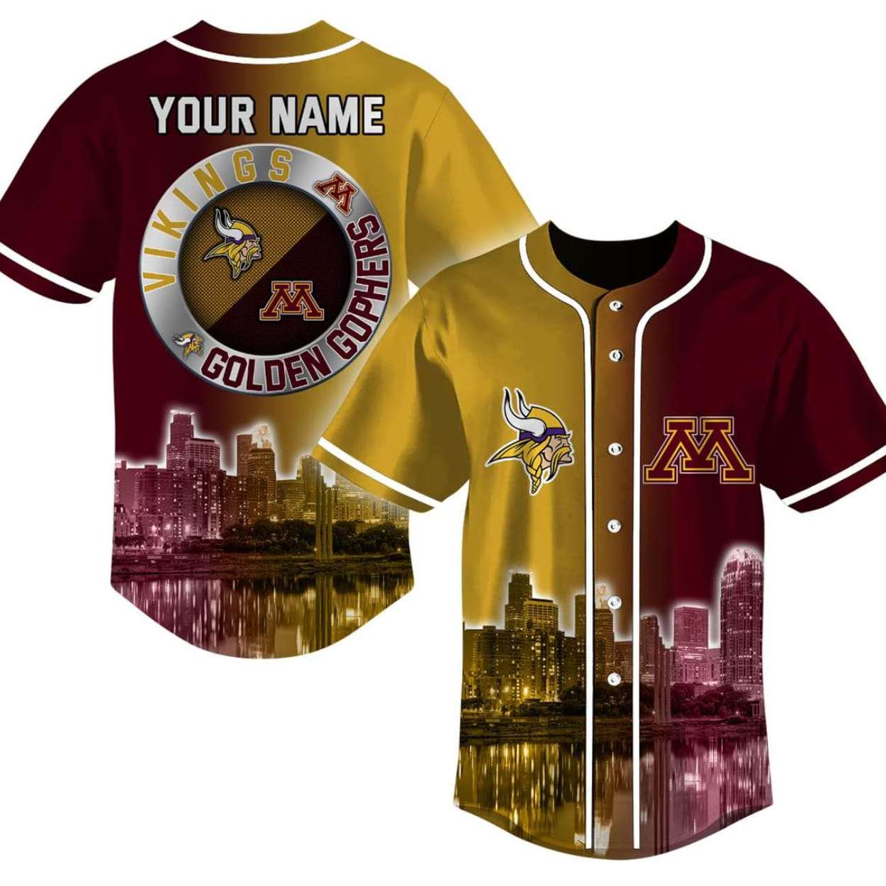 Vikings x Golden Gophers Skyline Baseball Jersey Vikings x Golden Gophers Skyline Baseball Jersey