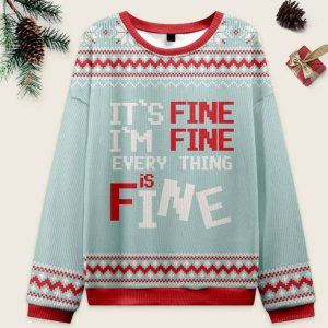 Vintage It’s Fine I’m Fine Everything Is Fine Ugly Christmas Sweater