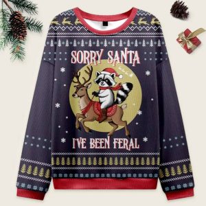 Vintage Sorry Santa I've Been Feral Ugly Christmas Sweater