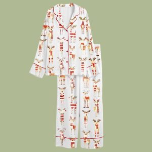 Watercolor Reindeer Funny Christmas Animal Satin Pajama Set 2 Watercolor Reindeer Funny Christmas Animal Satin Pajama Set