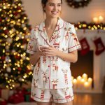 Watercolor Reindeer Funny Christmas Animal Satin Pajama Set