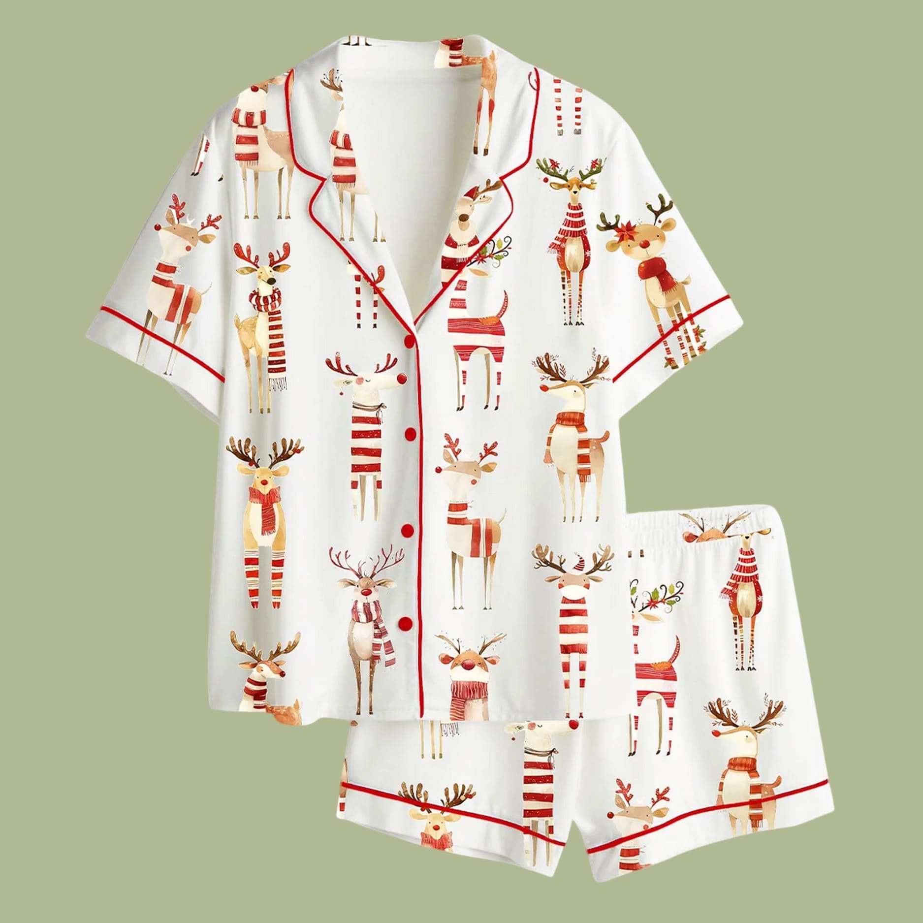 Watercolor Reindeer Funny Christmas Animal Satin Pajama Set Watercolor Reindeer Funny Christmas Animal Satin Pajama Set