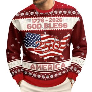 1776 2026 God Bless America 250 Ugly Christmas Sweater 1