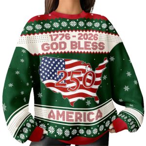 1776 2026 God Bless America 250 Ugly Christmas Sweater 2