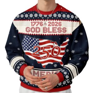 1776 2026 God Bless America 250 Ugly Christmas Sweater 3