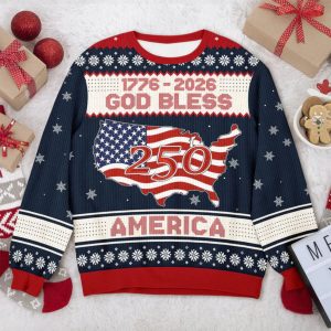 1776 – 2026 God Bless America 250 Ugly Christmas Sweater