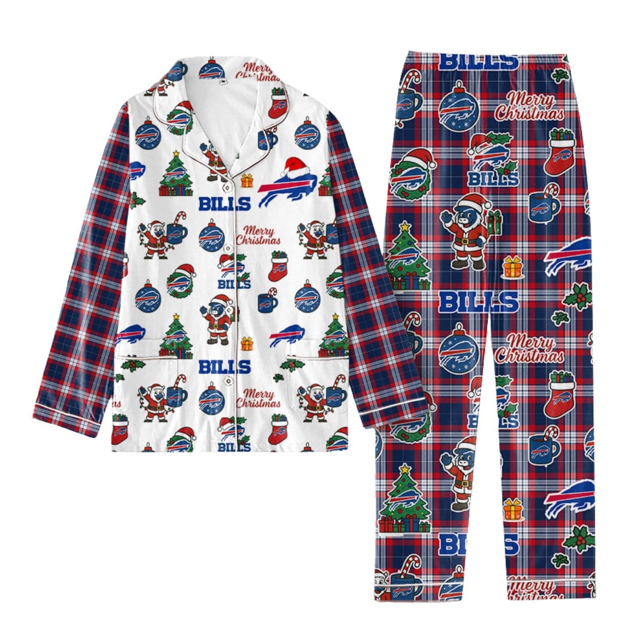 Bills Football Christmas Pajamas Set Bills Football Christmas Pajamas Set