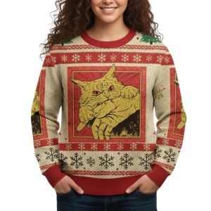 Biting Cat Christmas Ugly Sweater 1 Biting Cat Christmas Ugly Sweater 2