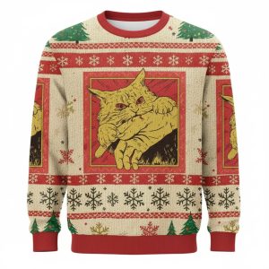 Biting Cat Christmas Ugly Sweater
