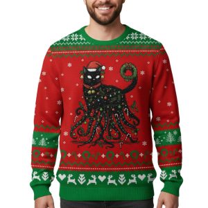 Black Cat Octopus Ugly Christmas Sweater 1 Black Cat Octopus Ugly Christmas Sweater