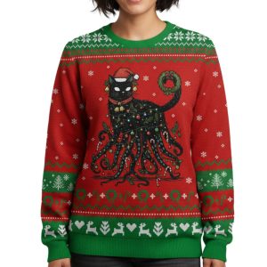Black Cat Octopus Ugly Christmas Sweater
