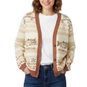 Bomboclat Fish Cat Meme Ugly Cardigan Sweater 1