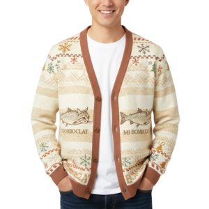 Bomboclat Fish Cat Meme Ugly Cardigan Sweater