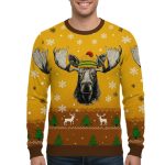 Bull Moose Wearing Beanie Christmas Ugly Sweater