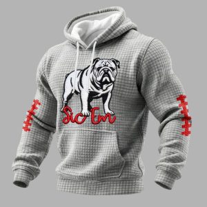 Bulldogs Football Sic 'Em Print Waffle Fabric Hoodie 1
