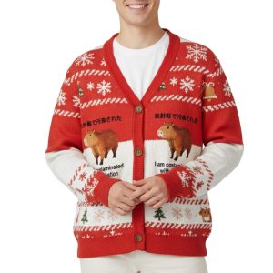 Capybara Contaminated By Radiation Ugly Cardigan Sweater 2 Capybara Contaminated By Radiation Ugly Cardigan Sweater 1