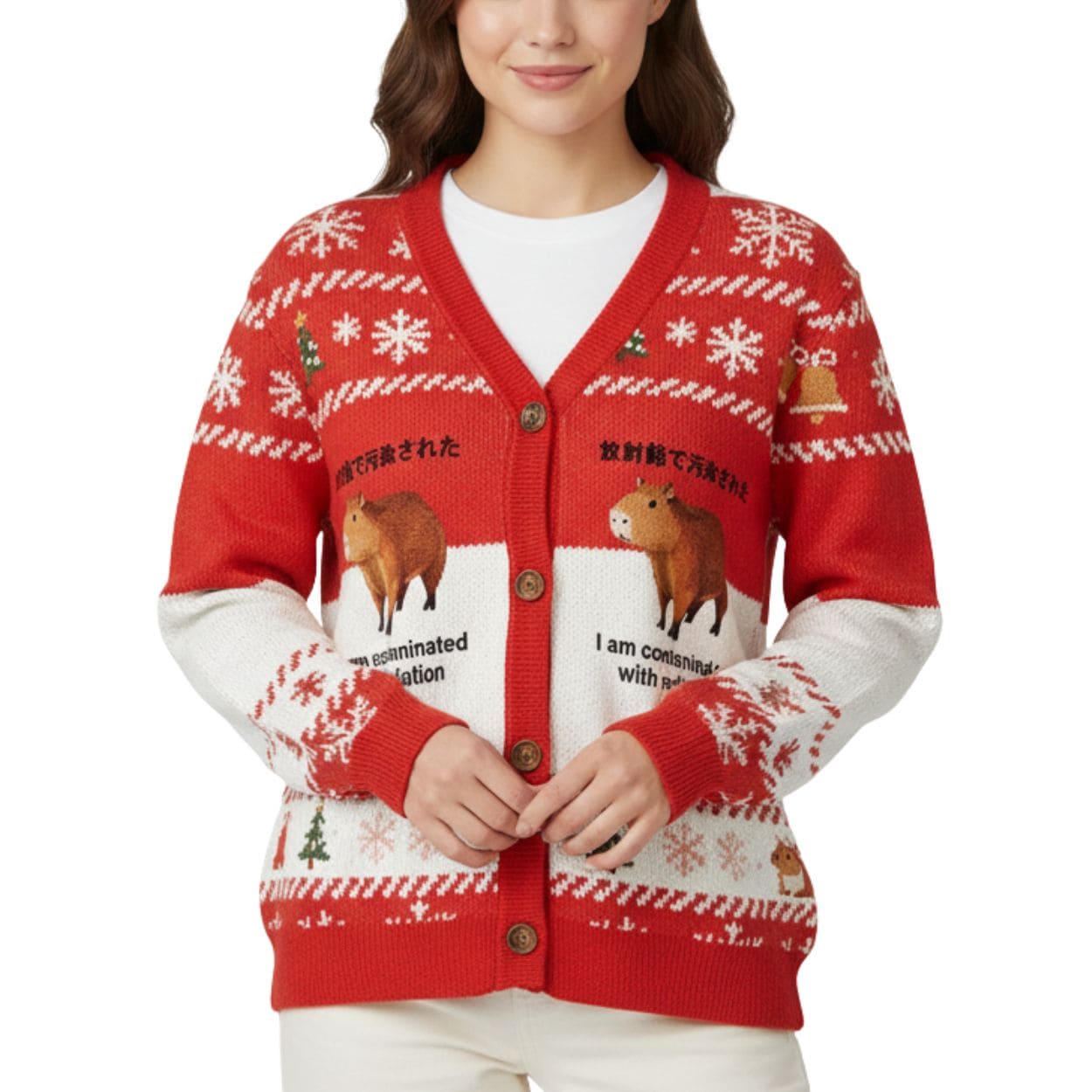 Capybara Contaminated By Radiation Ugly Cardigan Sweater Capybara Contaminated By Radiation Ugly Cardigan Sweater