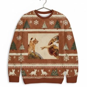 Cat God Creation Of Adam Meme Christmas Ugly Sweater