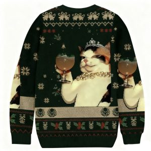 Champagne Cat Christmas Ugly Sweater 2 Champagne Cat Christmas Ugly Sweater 1