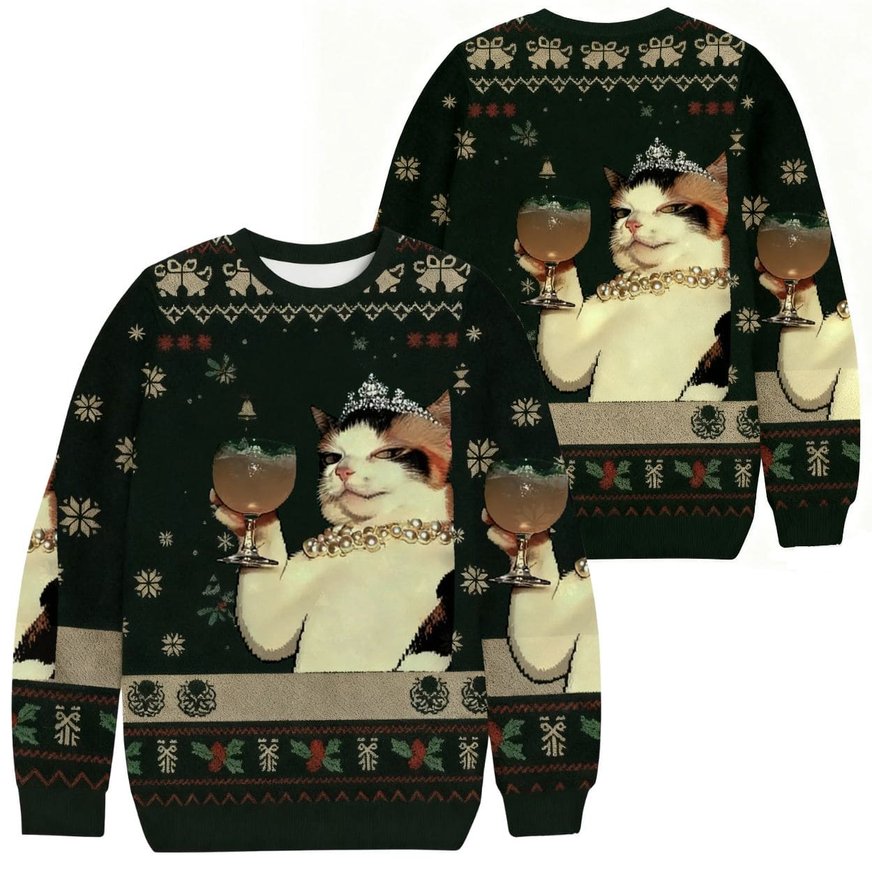 Champagne Cat Christmas Ugly Sweater 2 Champagne Cat Christmas Ugly Sweater 2