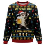 Cute Cat Drinking Beer Christmas Ugly Sweater
