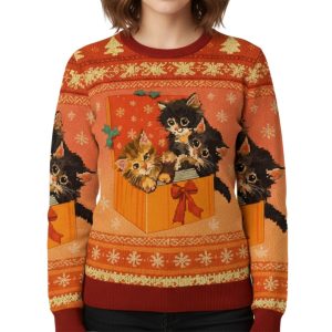 Cute Cat In Gift Box Christmas Ugly Sweater
