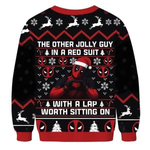 Deadpool The Other Jolly Guy In A Red Suit With A Slap Worth Sitting On Ugly Sweater 1