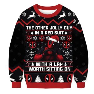 Deadpool The Other Jolly Guy In A Red Suit With A Slap Worth Sitting On Ugly Sweater