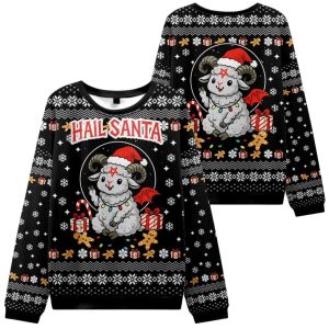 Devil Sheep Hail Santa Christmas Ugly Sweater