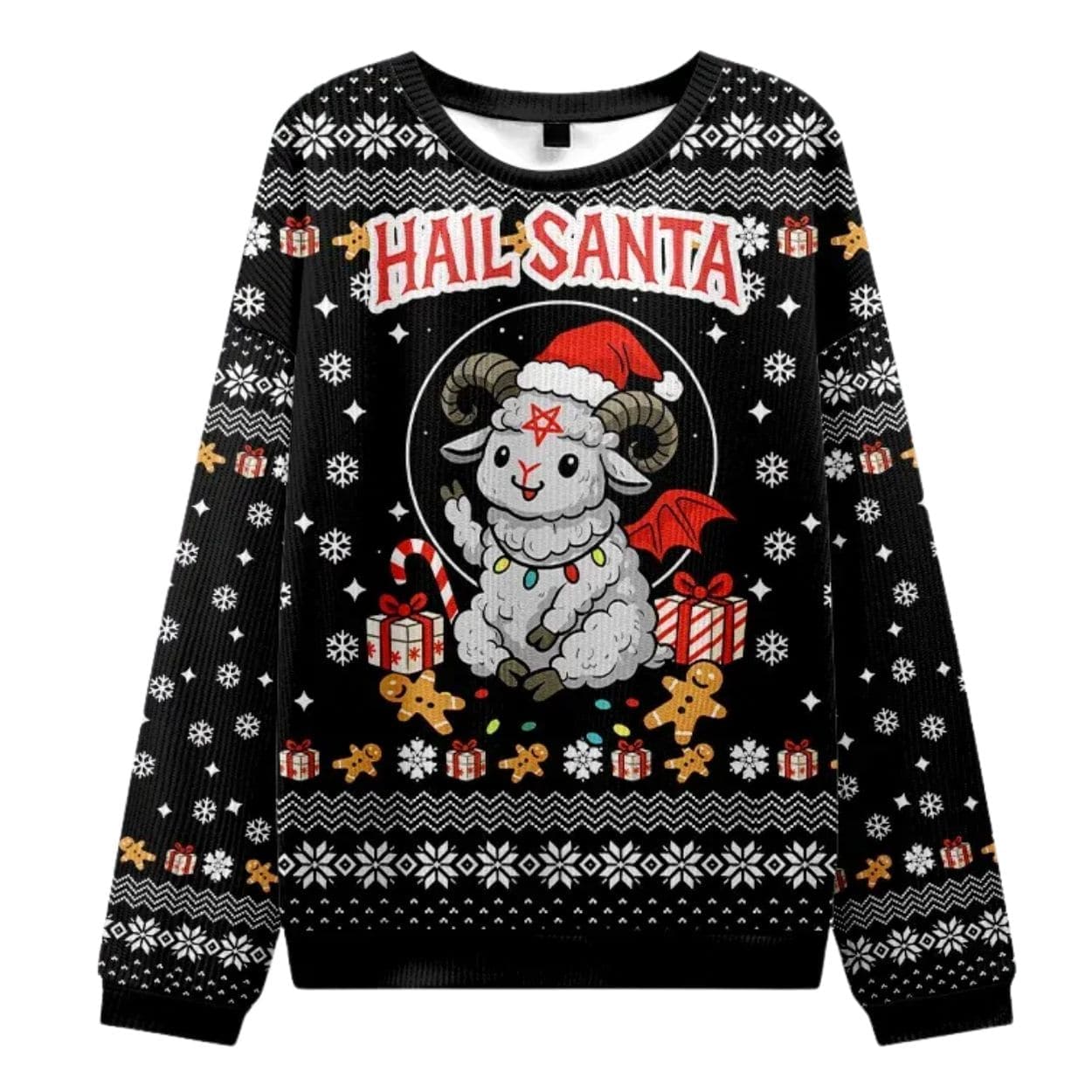 Devil Sheep Hail Santa Christmas Ugly Sweater Devil Sheep Hail Santa Christmas Ugly Sweater