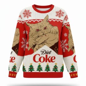 Diet Coke And Aggressive Cat Christmas Ugly Sweater