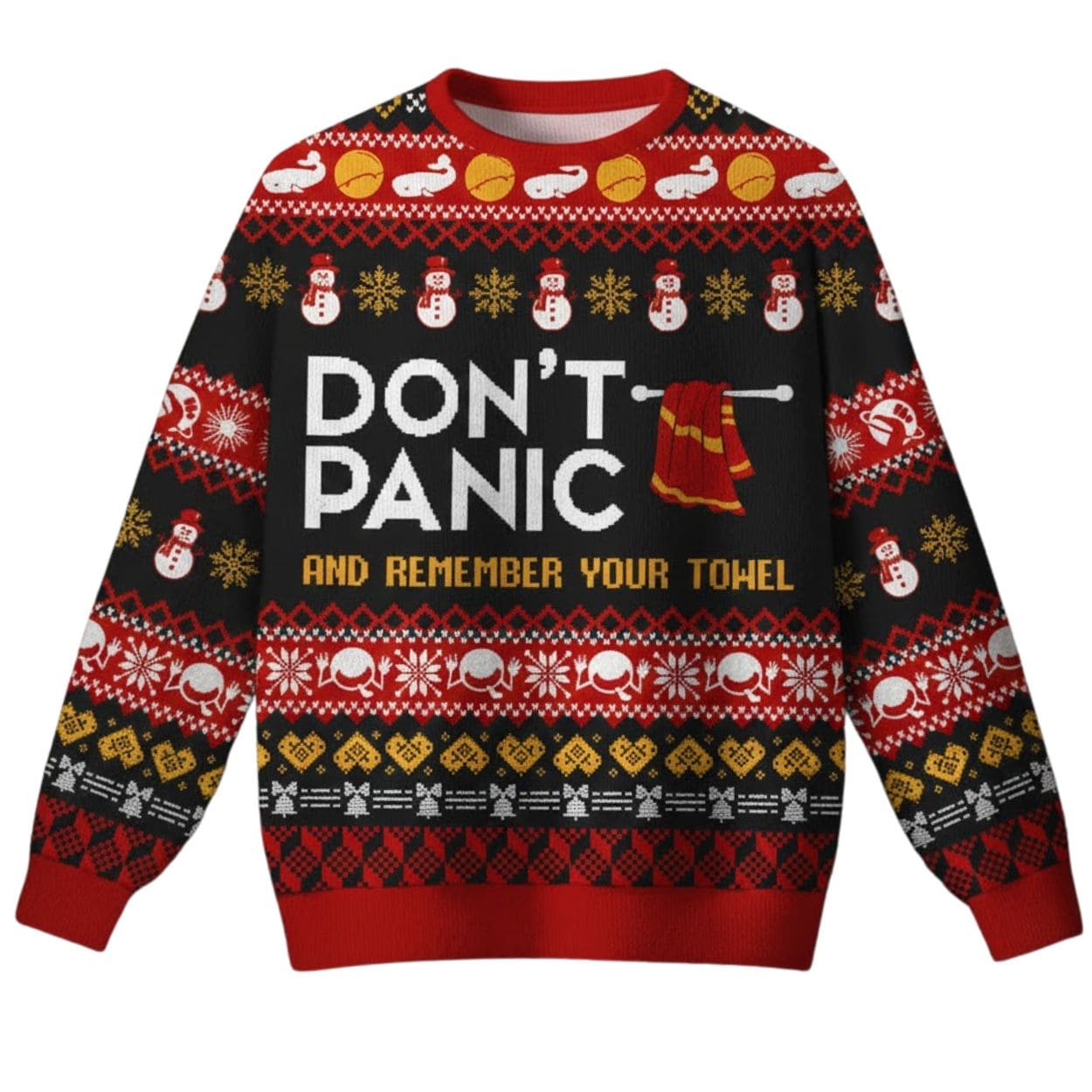 Don't Panic Ugly Christmas Sweater 1 Don't Panic Ugly Christmas Sweater 1