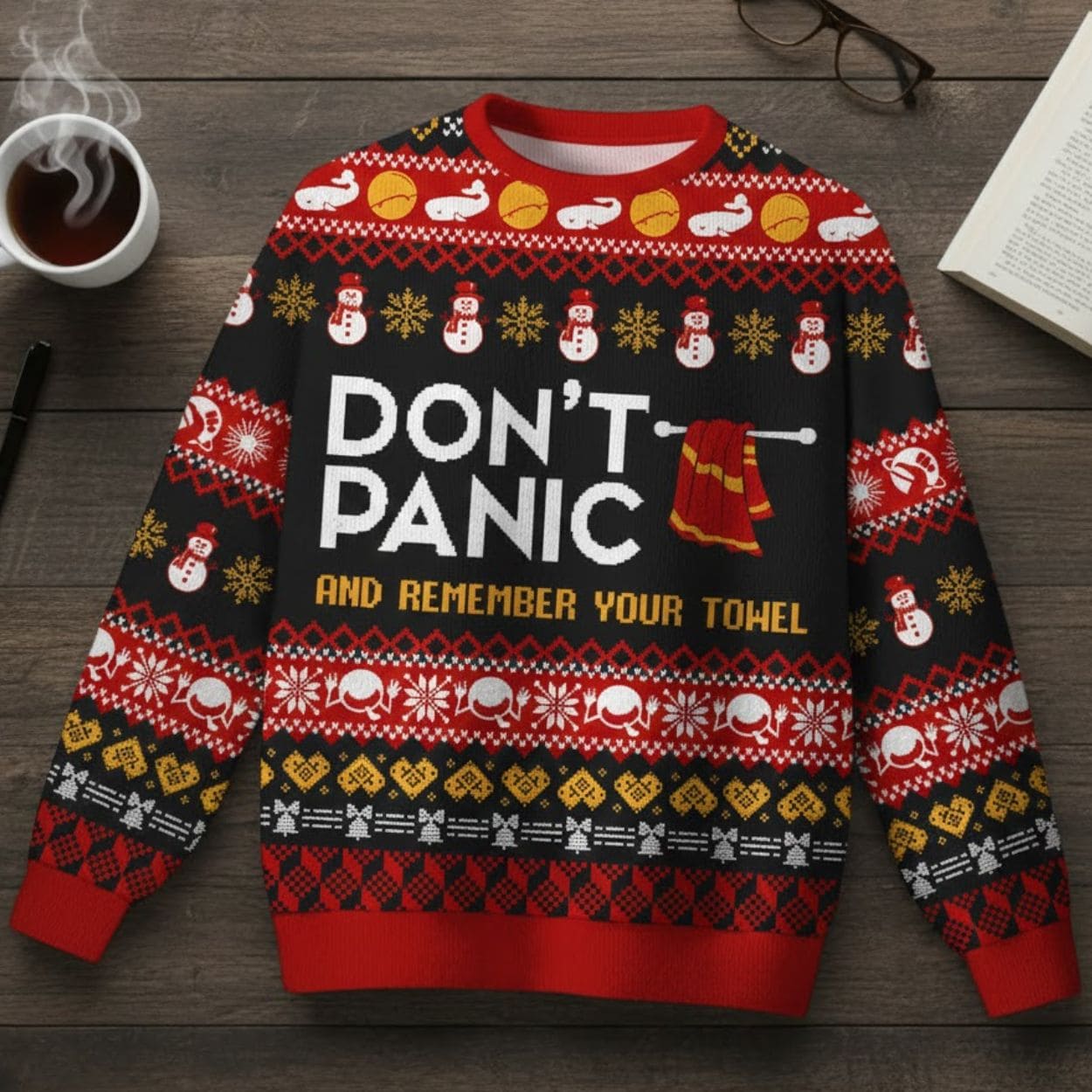 Don’t Panic Ugly Christmas Sweater Don’t Panic Ugly Christmas Sweater